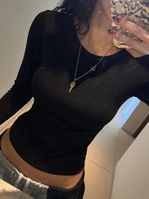 Sexy Long Sleeve Backless T Shirt Gothic Round-neck Skinny Women Crop Tops 2024 Autumn Fashion Black Tees Party Clubwear